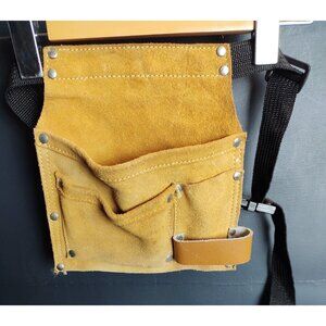 Leather Tool Belt Pouch Suede Split Hide Multi Pocket Carpenter Electrician